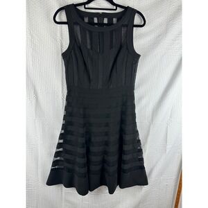 White House Black Market Dress Womens 4 Black Mesh Fit Flare Sleeveless